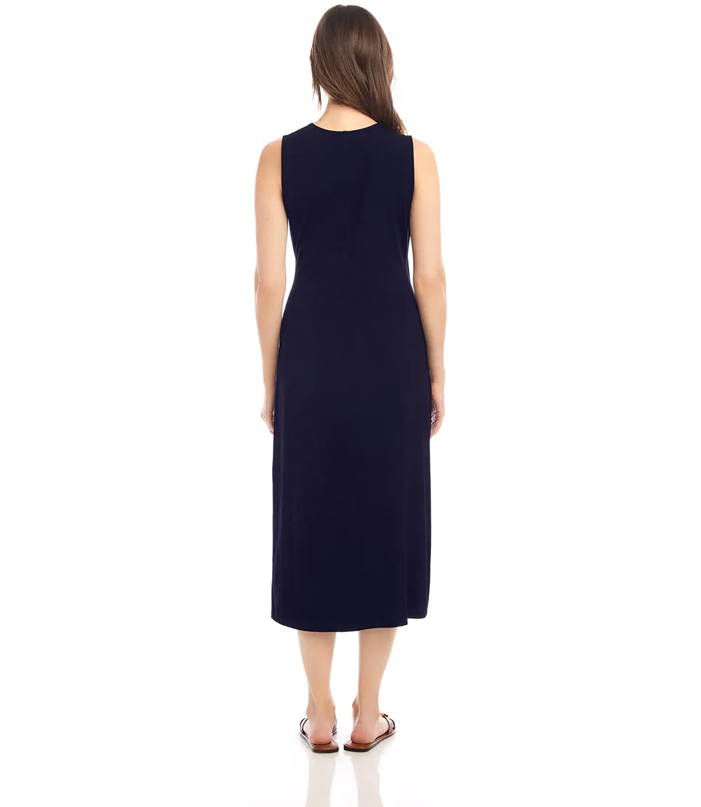 Petite Size Sleeveless Faux Wrap Midi Dress