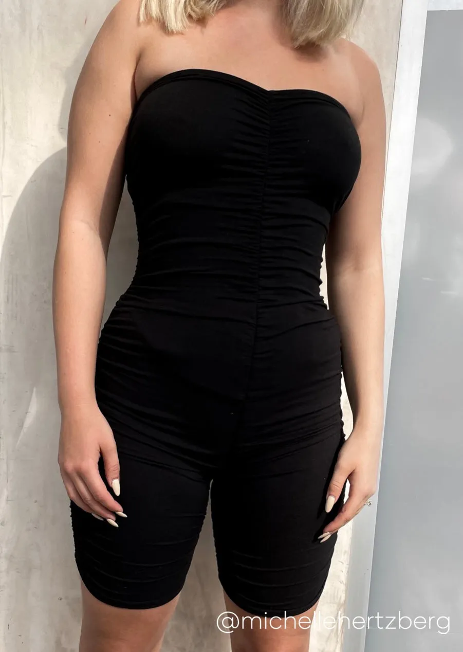 Peyton Sweetheart Neckline Romper - Black