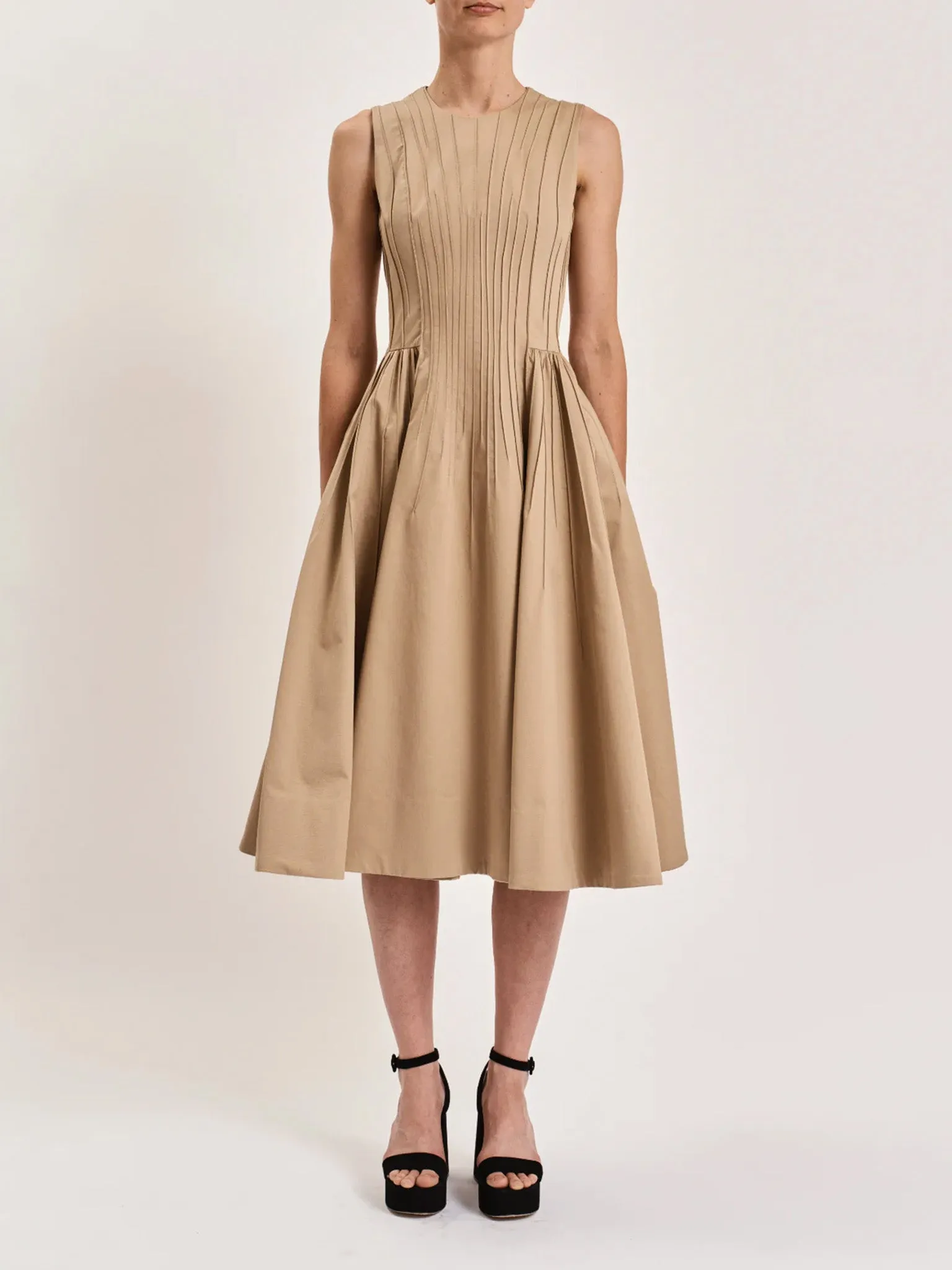 Pintuck Dress in Khaki