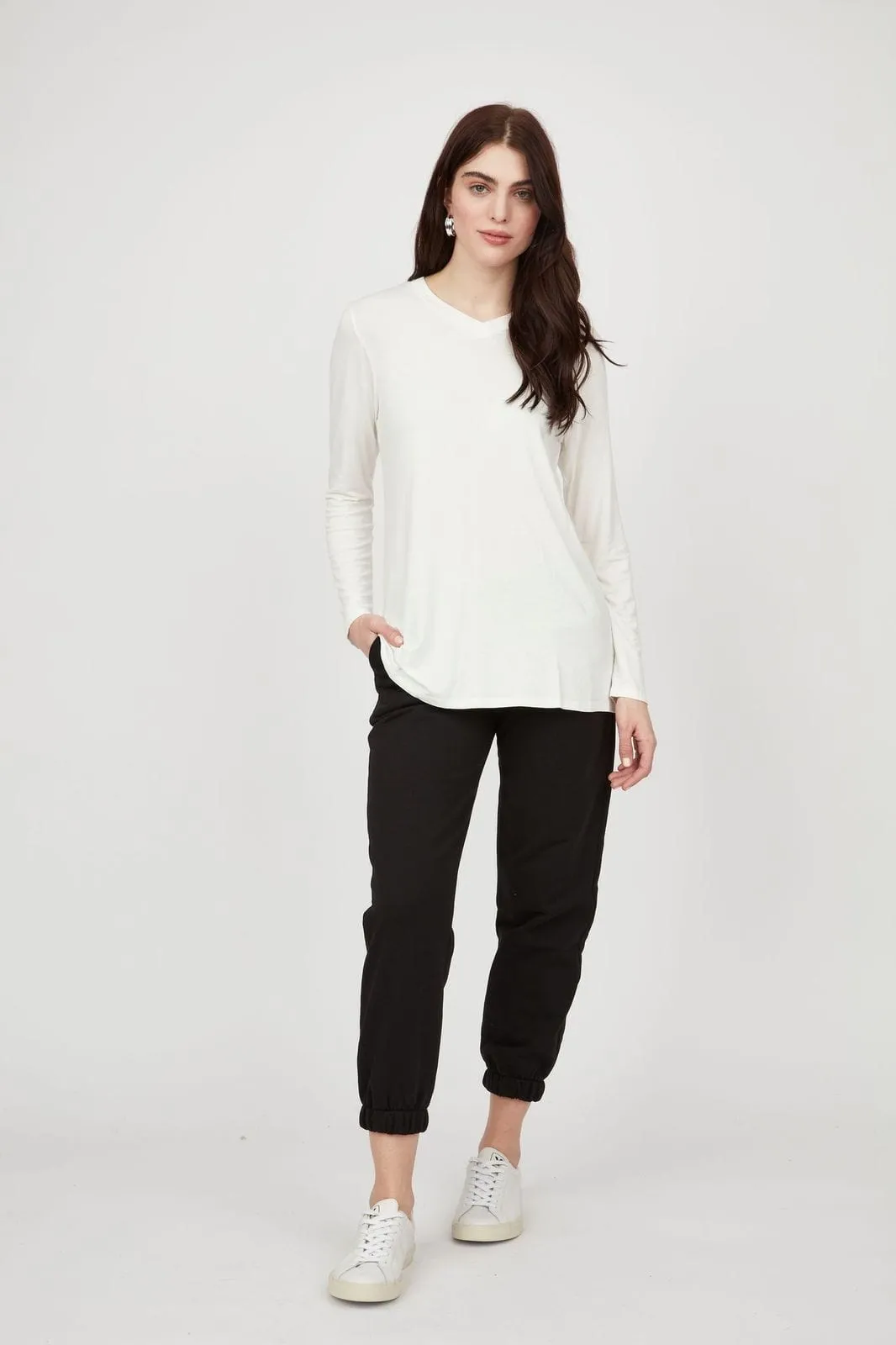 Pistache Second Skin Long V-Neck Top