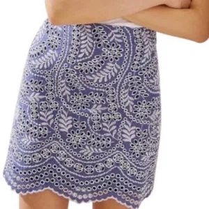 PLUS Loft NWT Blue &amp; White Embroidered Floral Eyelet Scallop Hem Skirt Size 14