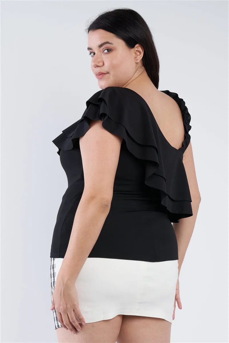 Plus || Off The Shoulder Ruffle Top | Black