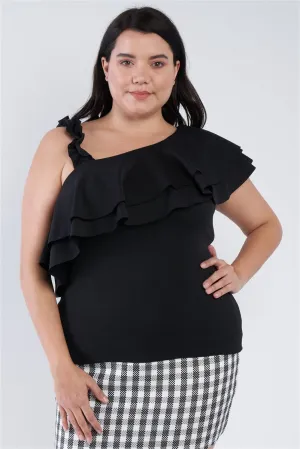 Plus || Off The Shoulder Ruffle Top | Black