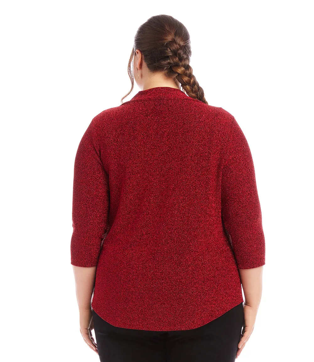 Plus Size Drape Neck Metallic Top