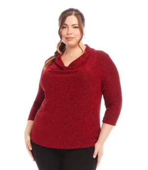 Plus Size Drape Neck Metallic Top