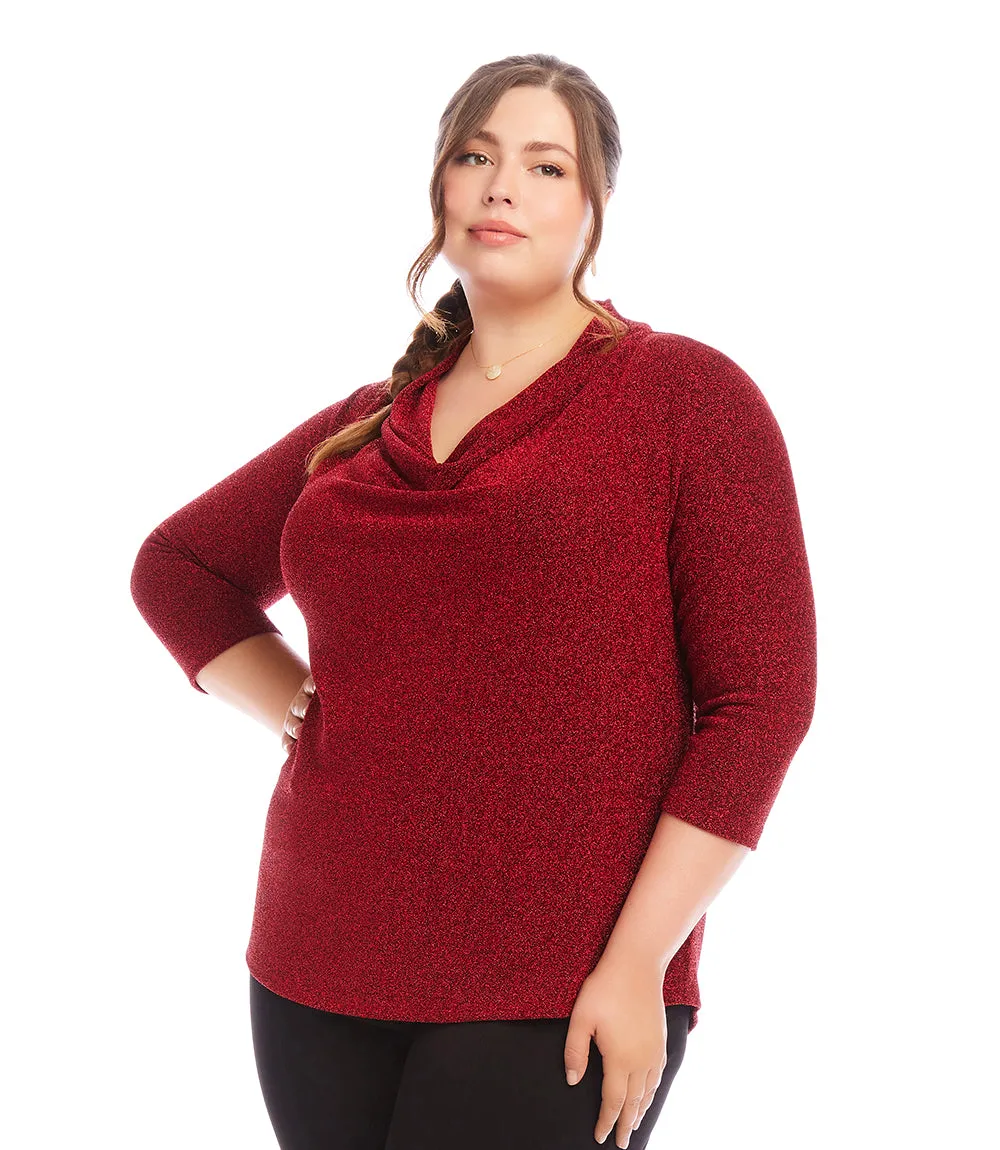 Plus Size Drape Neck Metallic Top