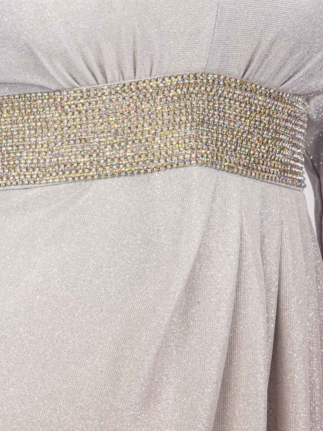 PLUS SIZE LONG SLEEVES V-NECK WAIST DETAILED COLORBLOCK SEQUINS MAXI DRESS