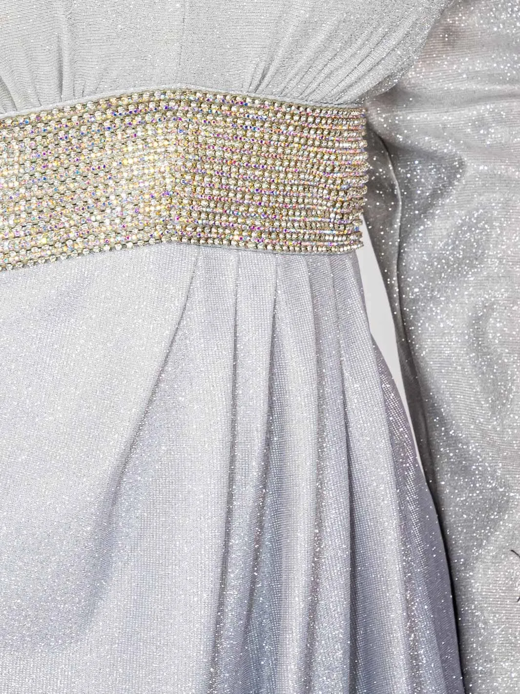 PLUS SIZE LONG SLEEVES V-NECK WAIST DETAILED COLORBLOCK SEQUINS MAXI DRESS