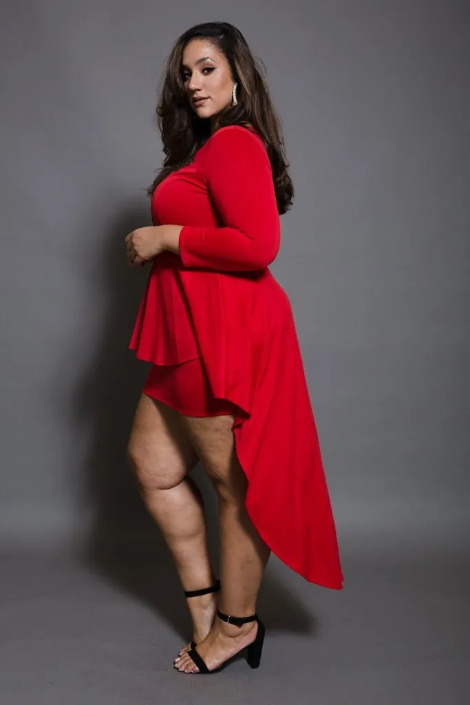 Plus Size Metallic Crochet Trim Tail Back Dress
