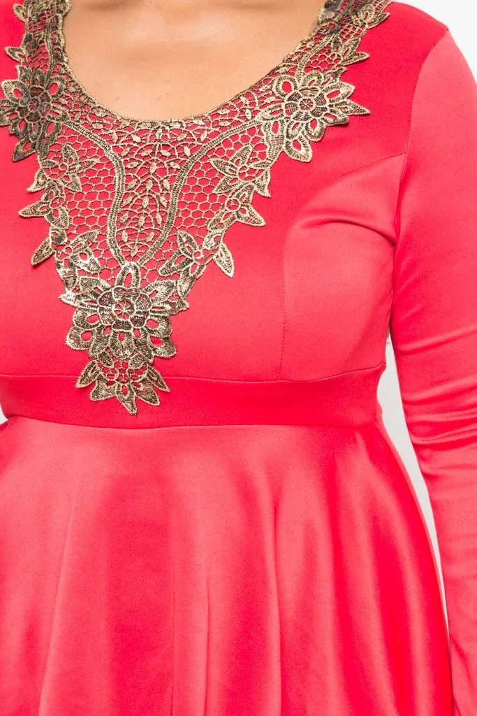 Plus Size Metallic Crochet Trim Tail Back Mini Dress