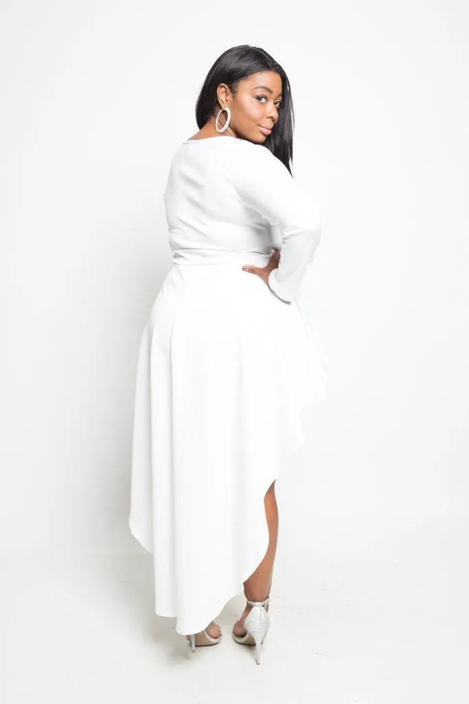 Plus Size Metallic Crochet Trim Tail Back Mini Dress