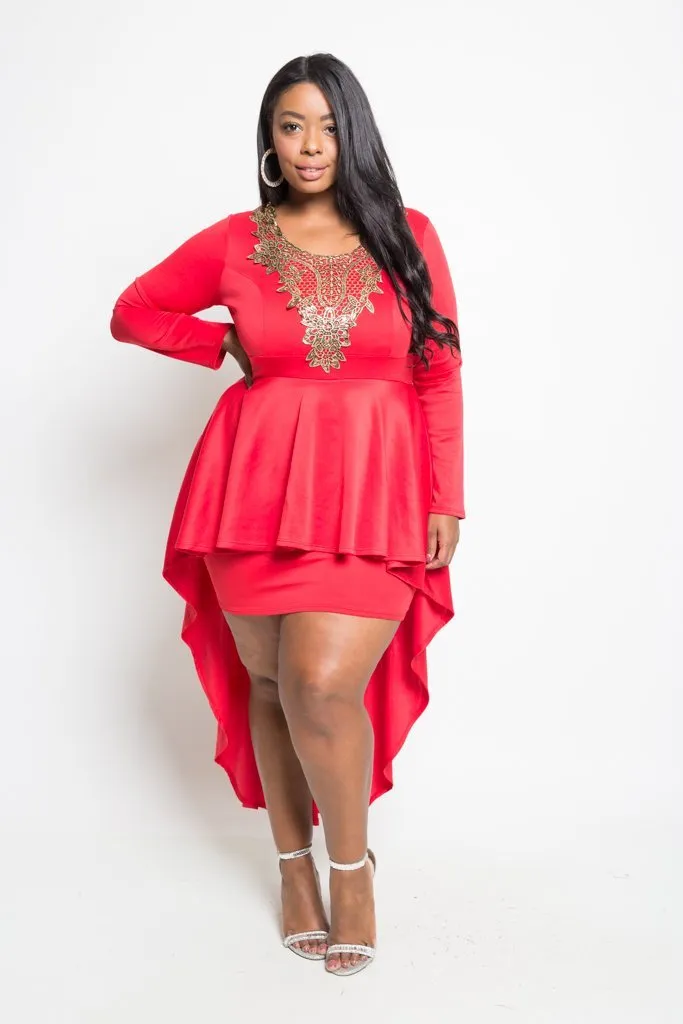 Plus Size Metallic Crochet Trim Tail Back Mini Dress
