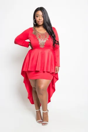 Plus Size Metallic Crochet Trim Tail Back Mini Dress