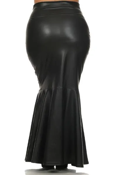 Plus Size Sexy Curve Mermaid Faux Leather Maxi Skirt