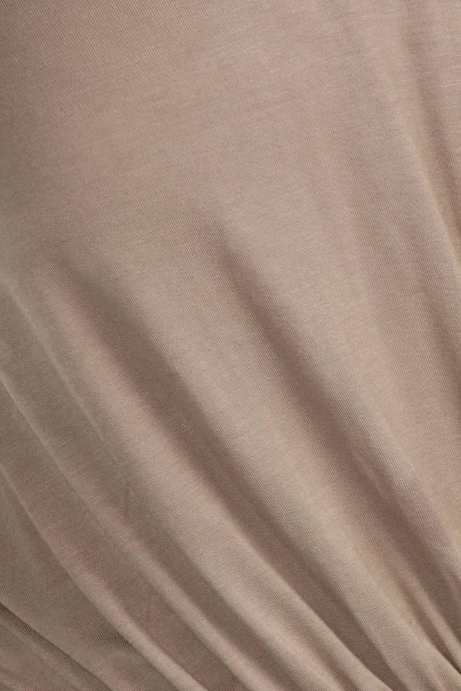 Plus Size Sexy Draped Surplice Taupe Midi Dress