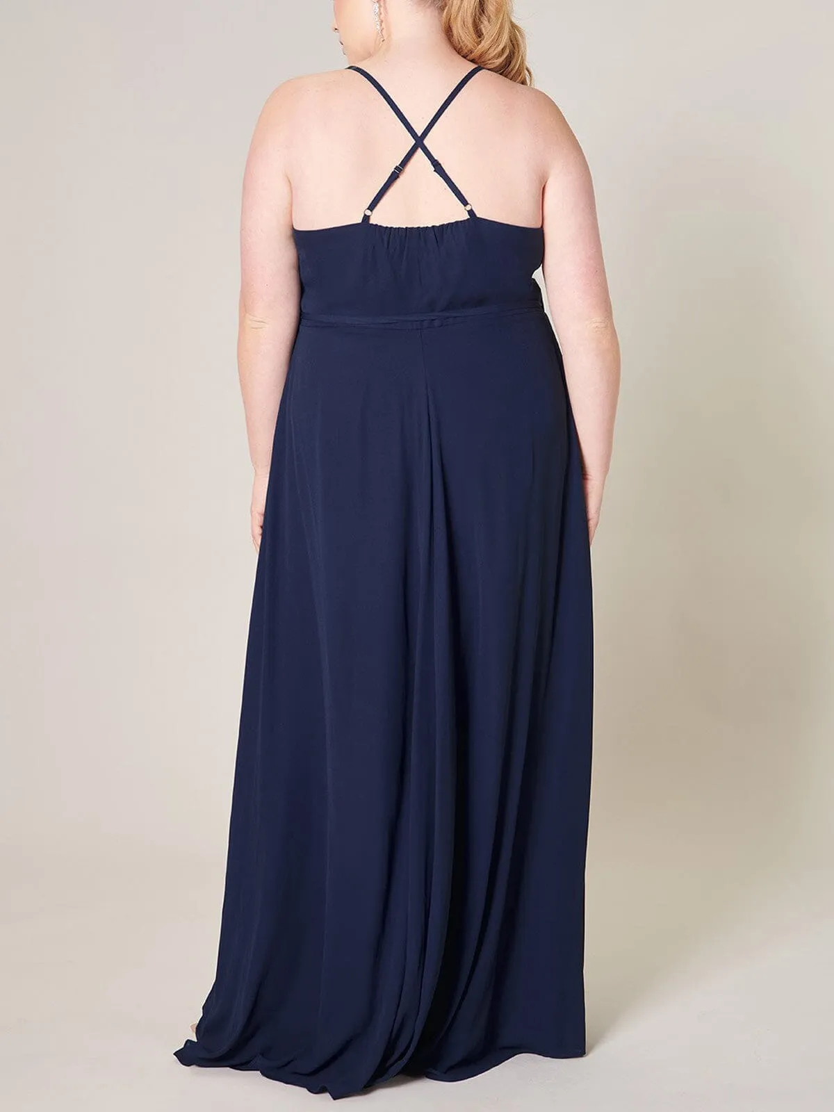 PLUS SIZE SLEEVELESS SURPLICE OPEN BACK MAXI DRESS