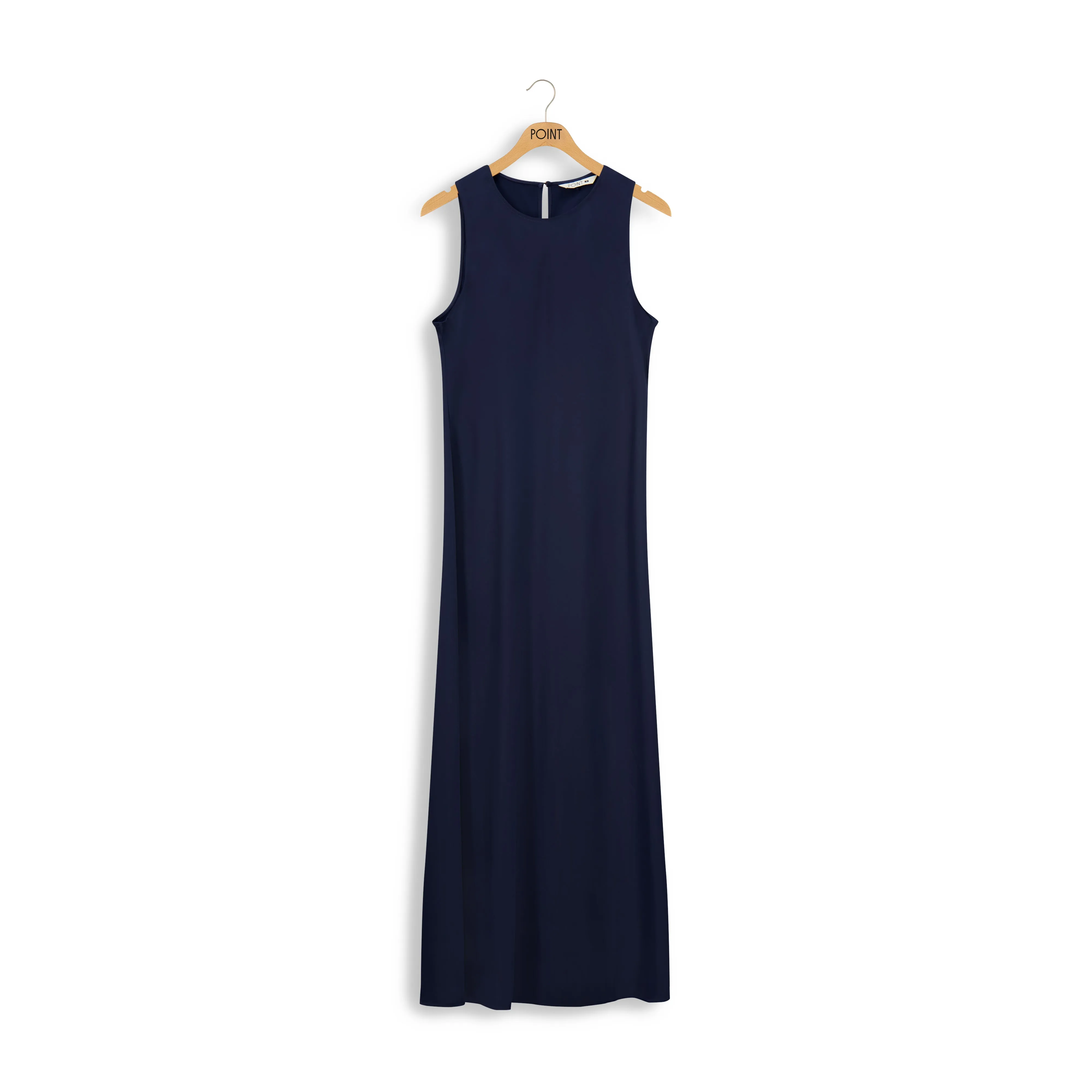 Point Satin Column Dress in Navy