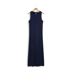 Point Satin Column Dress in Navy