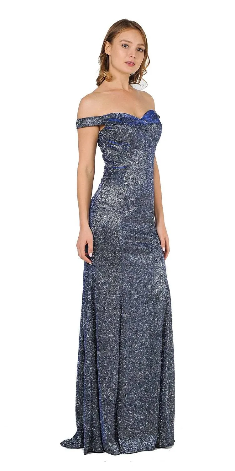 Poly USA 8482 Off-Shoulder Glitter Long Fitted Dress