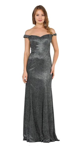 Poly USA 8482 Off-Shoulder Glitter Long Fitted Dress