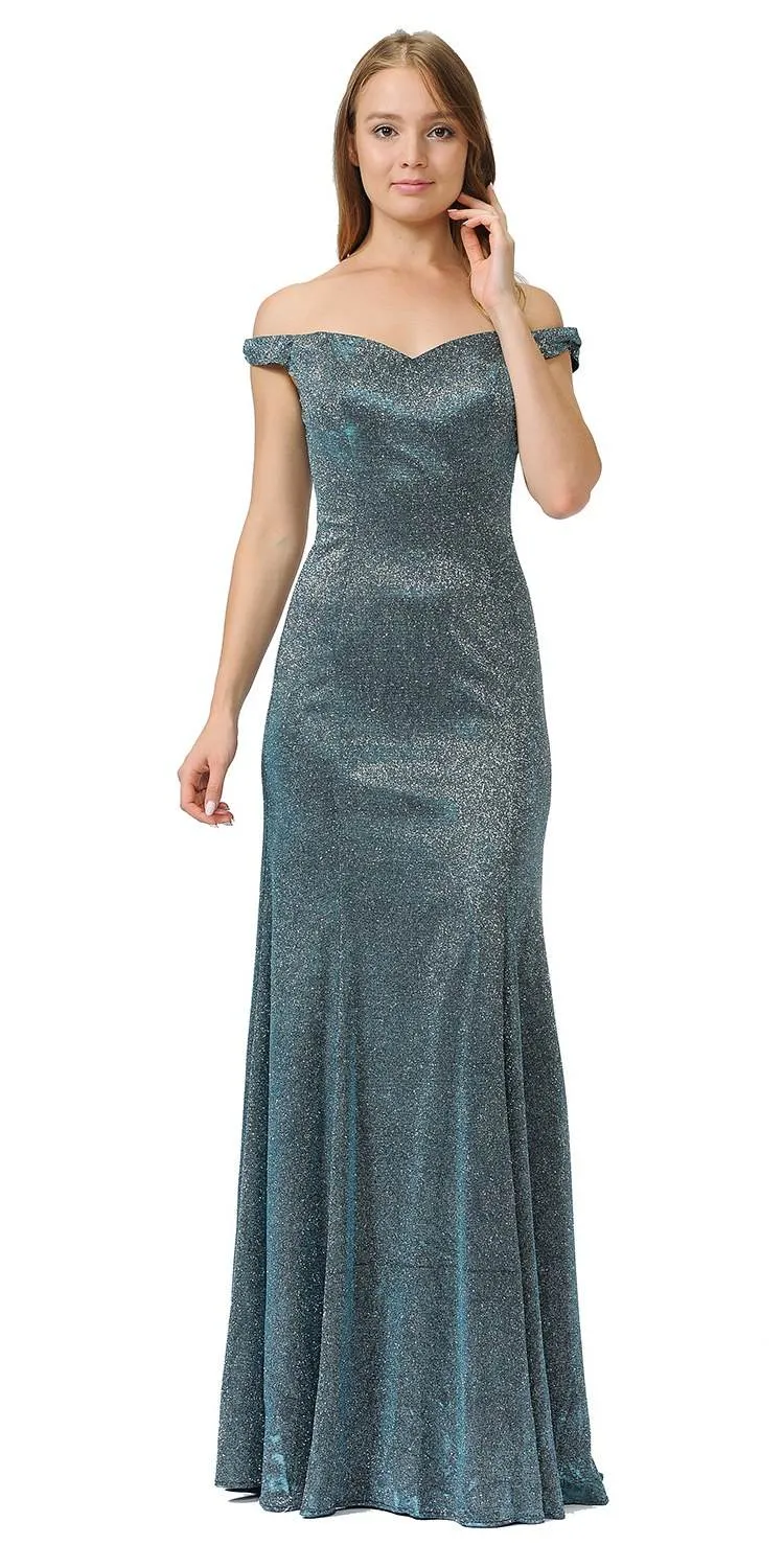 Poly USA 8482 Off-Shoulder Glitter Long Fitted Dress