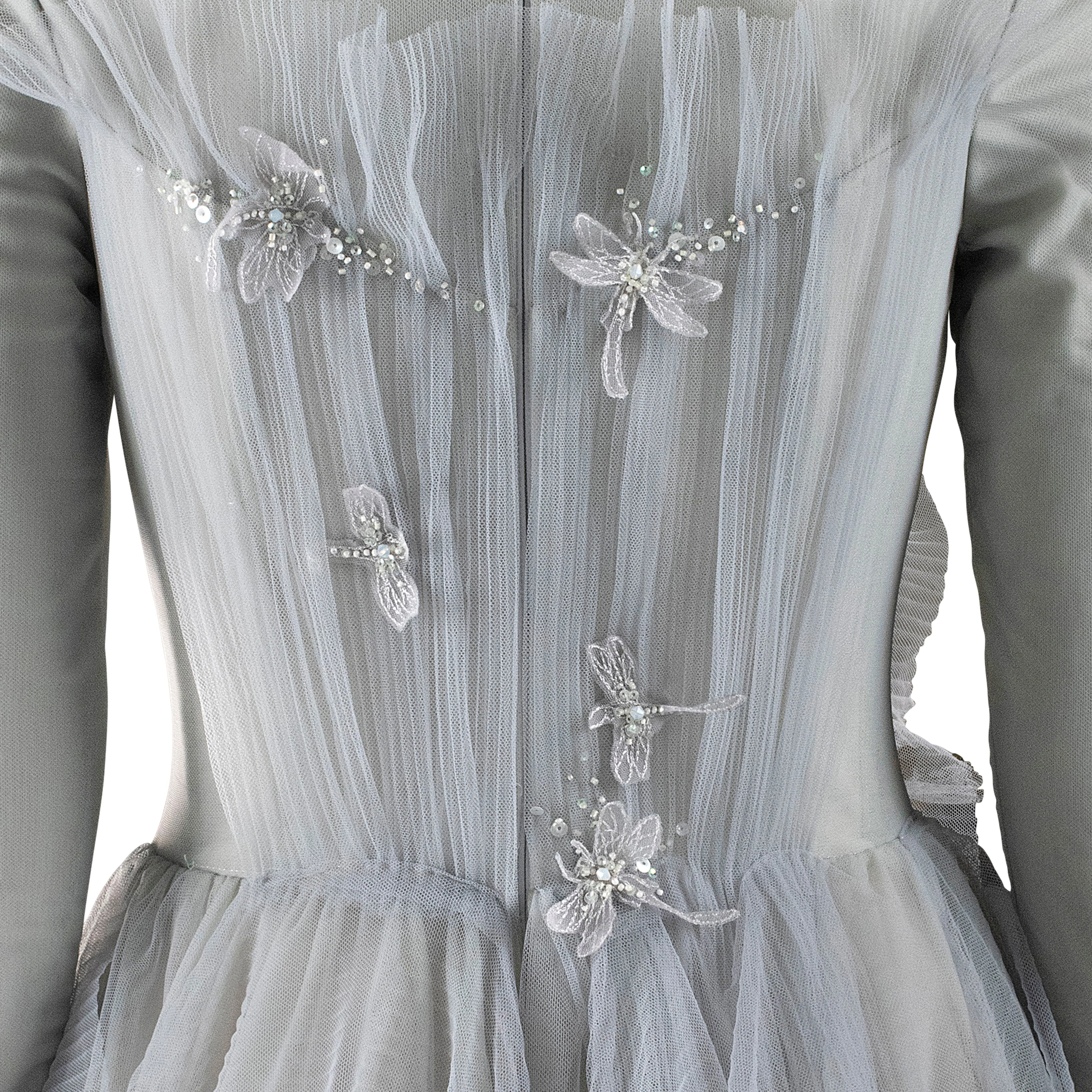 Powder • Cloud Blue Pleated Tulle Gown