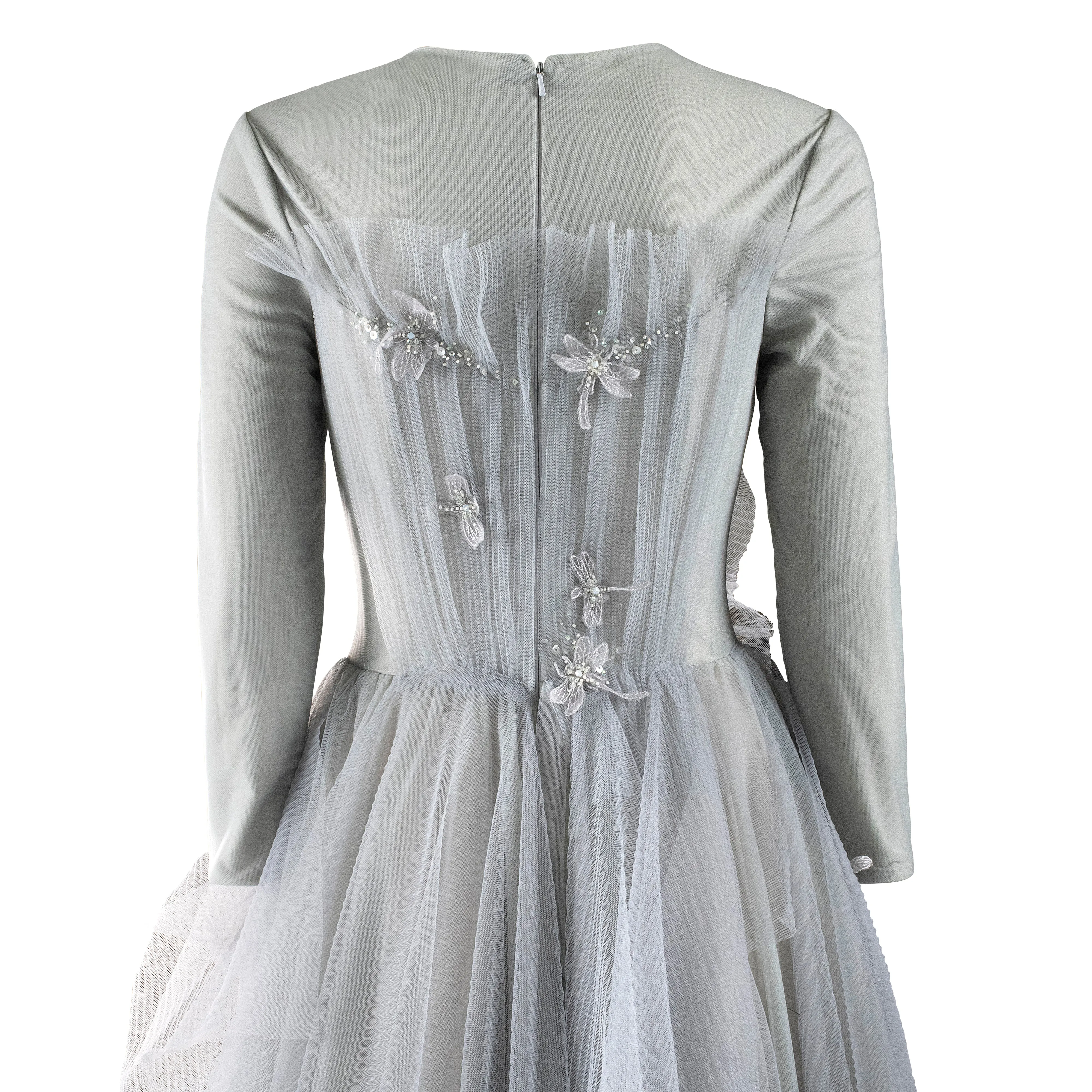 Powder • Cloud Blue Pleated Tulle Gown