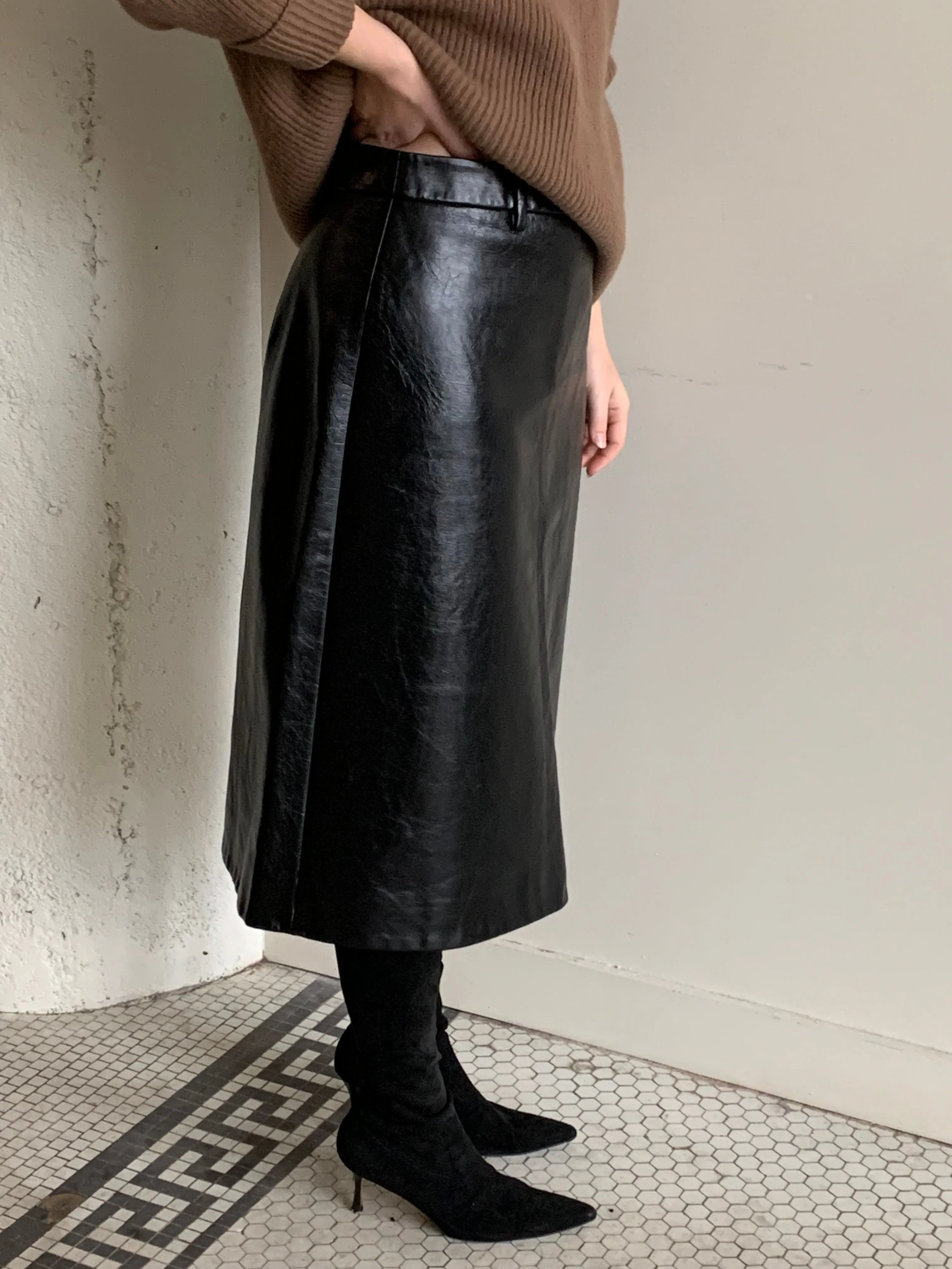 Prada black leather skirt