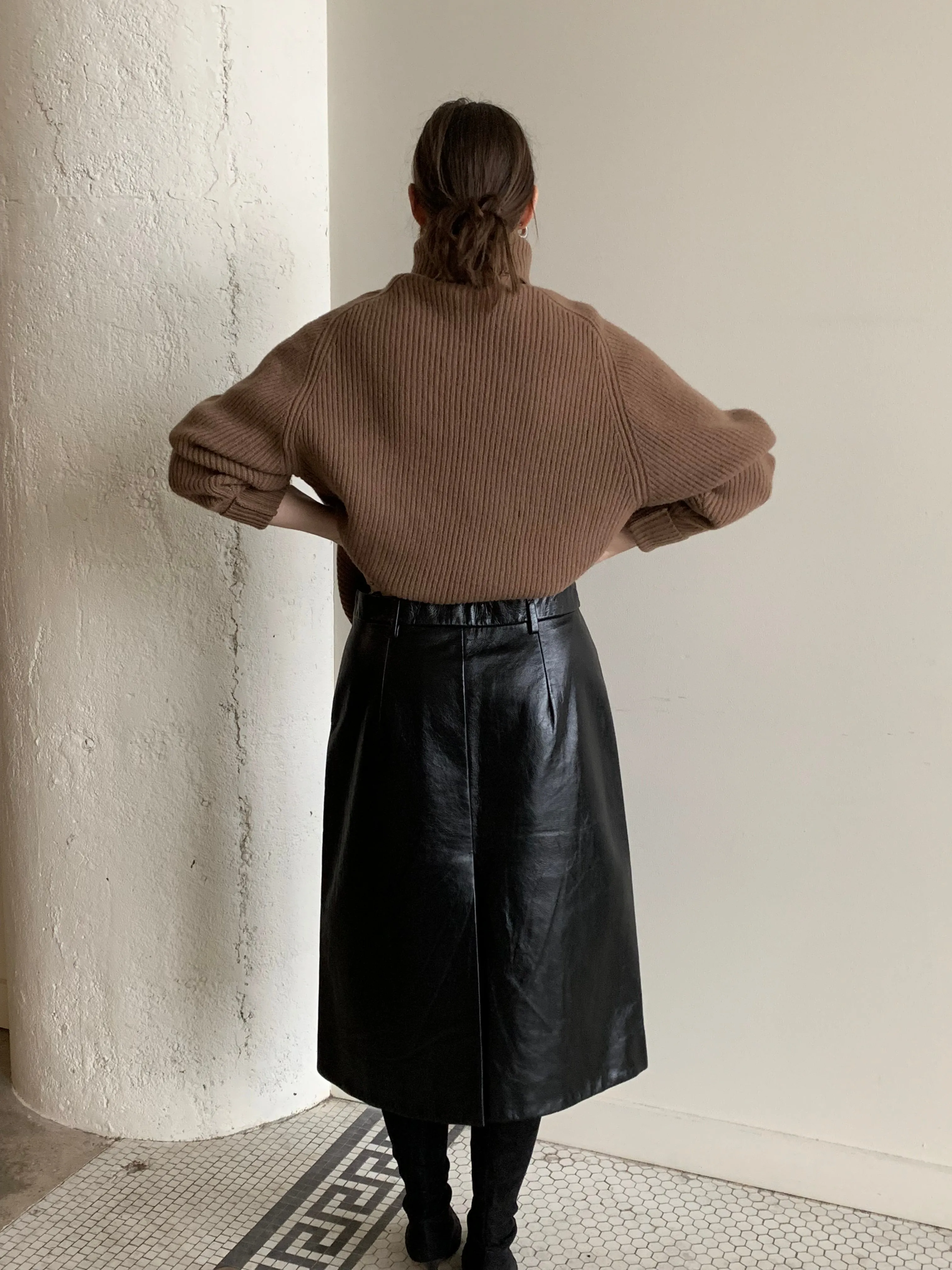 Prada black leather skirt
