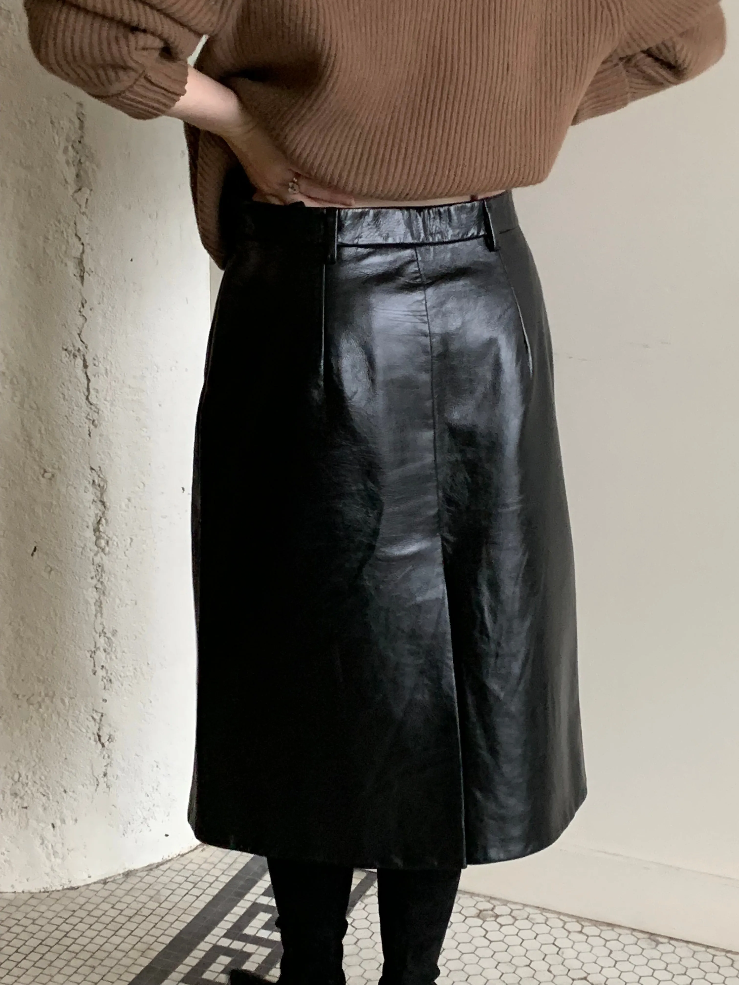 Prada black leather skirt