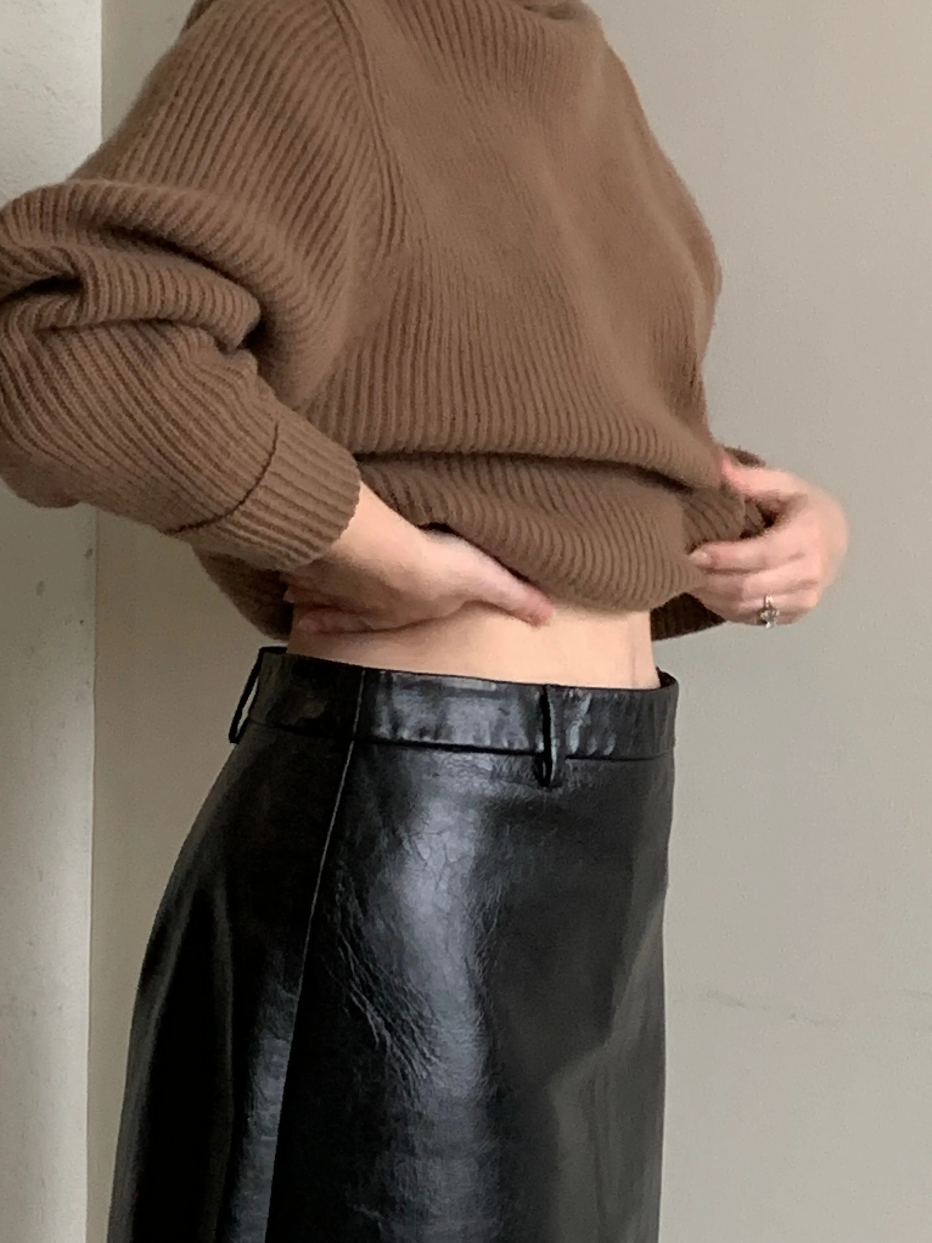 Prada black leather skirt