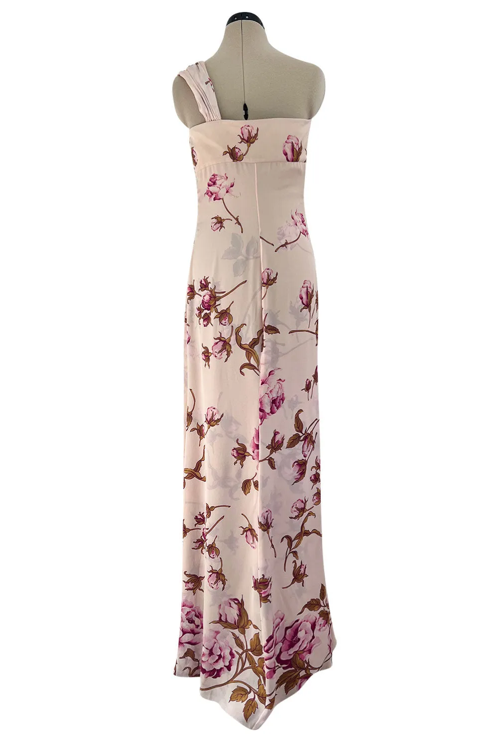 Prettiest Spring 2006 Valentino Runway Pink Floral Rose Print Pink Silk Chiffon w Draped Side Panel