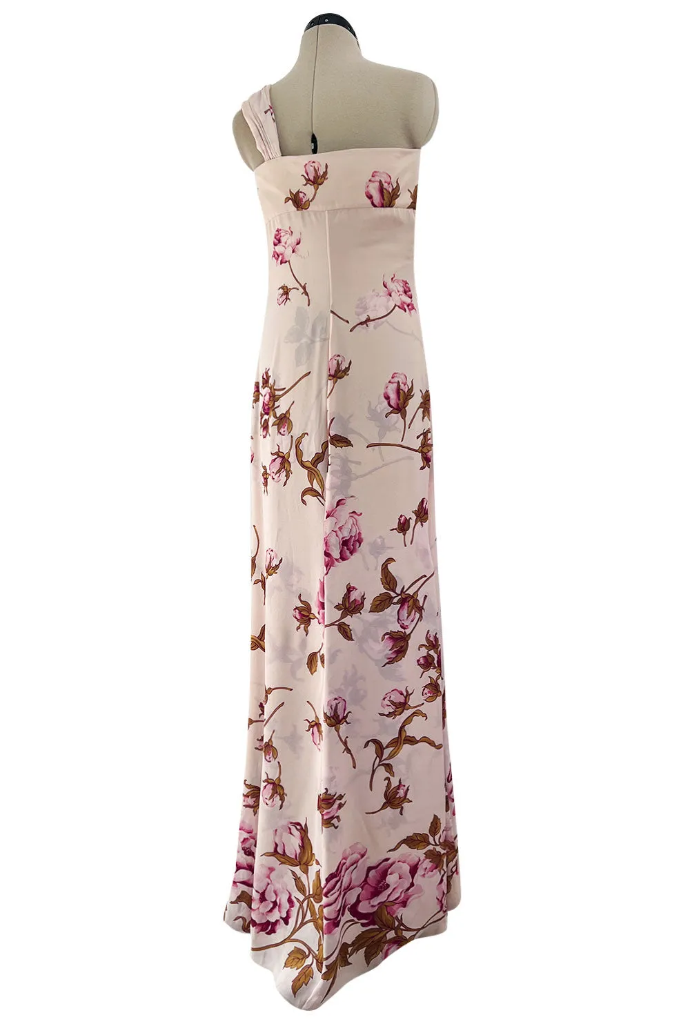 Prettiest Spring 2006 Valentino Runway Pink Floral Rose Print Pink Silk Chiffon w Draped Side Panel