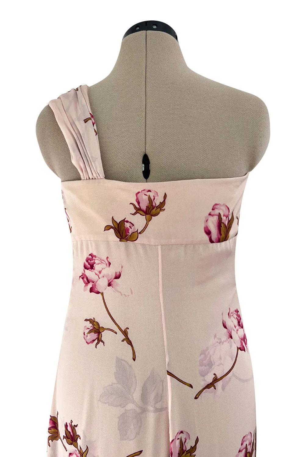 Prettiest Spring 2006 Valentino Runway Pink Floral Rose Print Pink Silk Chiffon w Draped Side Panel