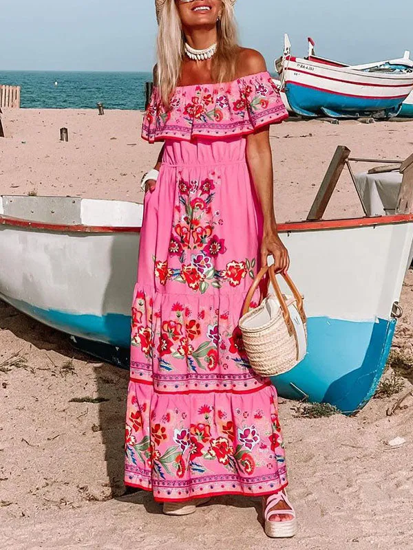 Prettybeautie Floral Off-Shoulder Tied Dress