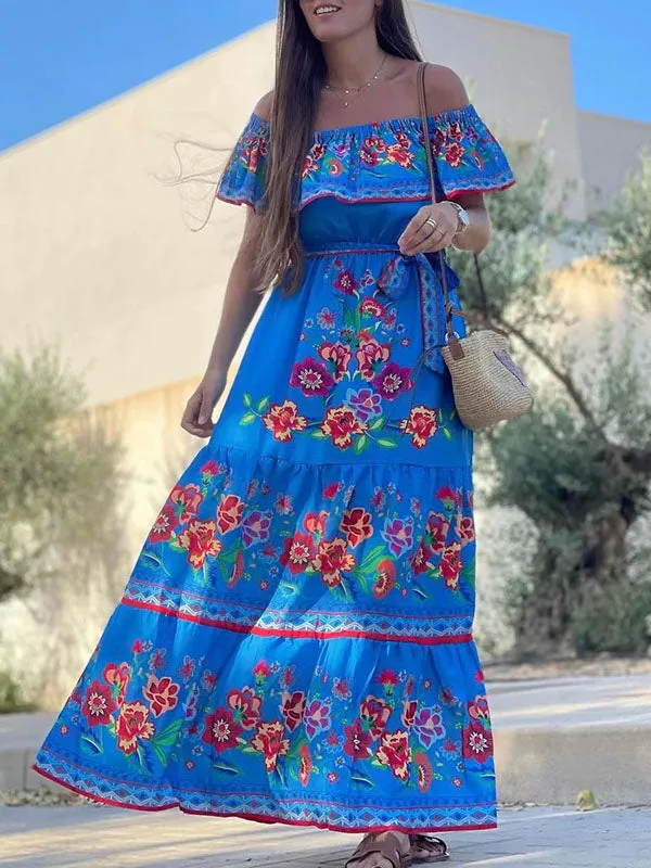 Prettybeautie Floral Off-Shoulder Tied Dress
