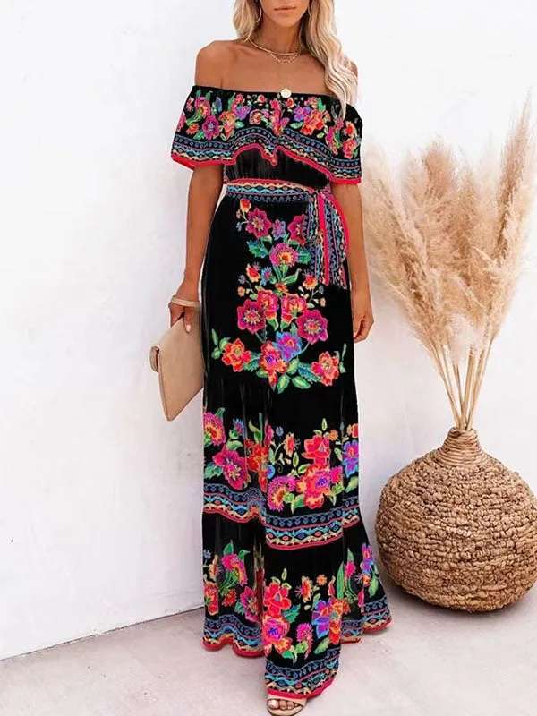 Prettybeautie Floral Off-Shoulder Tied Dress