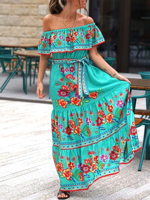 Prettybeautie Floral Off-Shoulder Tied Dress
