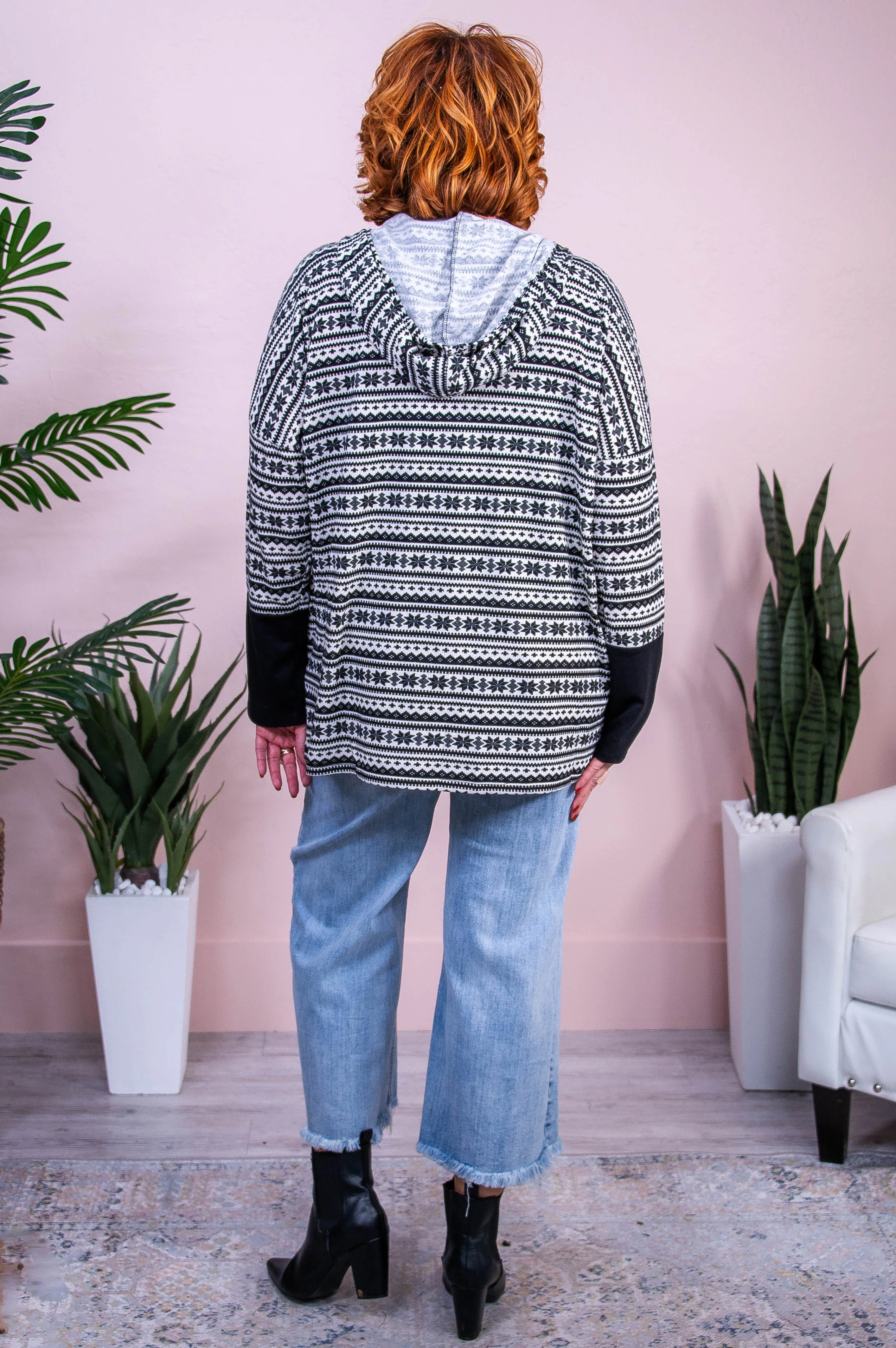 Proud Snow Day Supporter Ivory/Black Snowflake Stripe Top - T10331BK