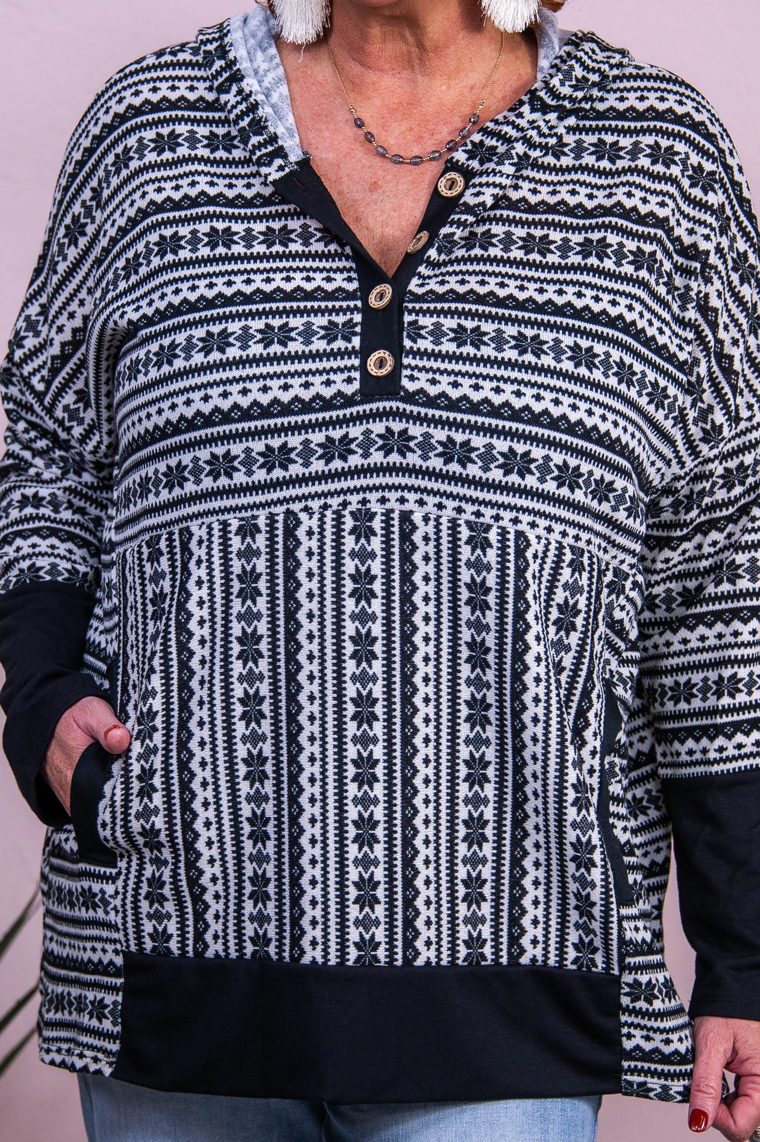 Proud Snow Day Supporter Ivory/Black Snowflake Stripe Top - T10331BK