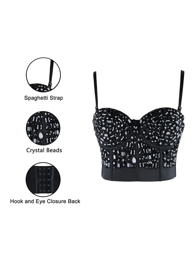 Punk Rhinestone Push Up Bra Clubwear Party Bustier Crop Top