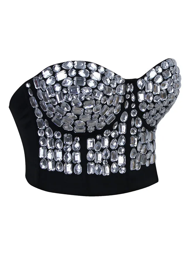 Punk Rhinestone Push Up Bra Clubwear Party Bustier Crop Top