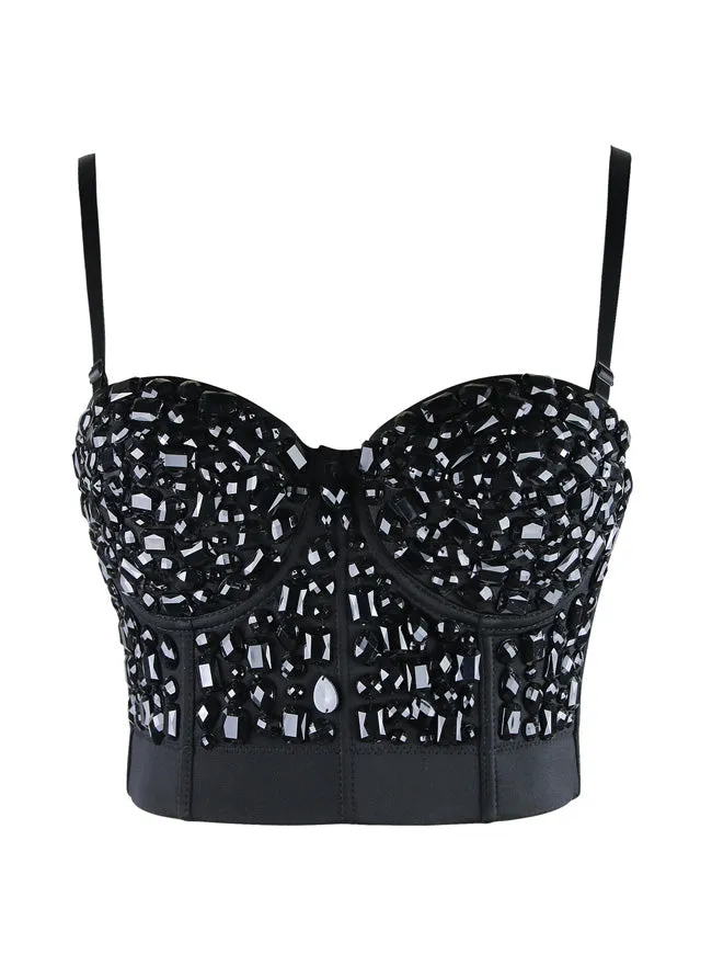 Punk Rhinestone Push Up Bra Clubwear Party Bustier Crop Top