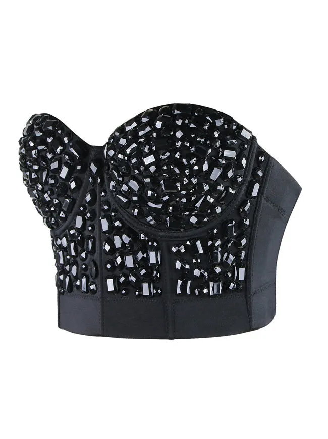 Punk Rhinestone Push Up Bra Clubwear Party Bustier Crop Top