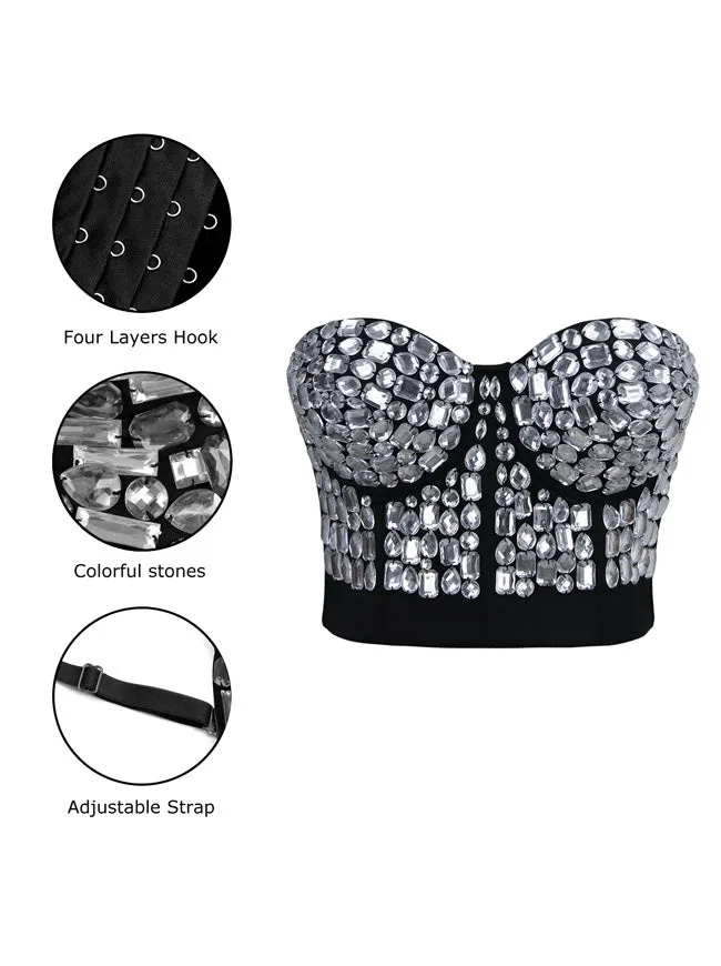 Punk Rhinestone Push Up Bra Clubwear Party Bustier Crop Top