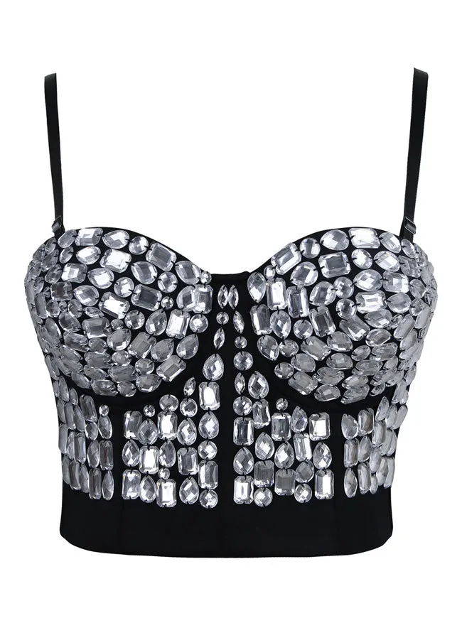 Punk Rhinestone Push Up Bra Clubwear Party Bustier Crop Top