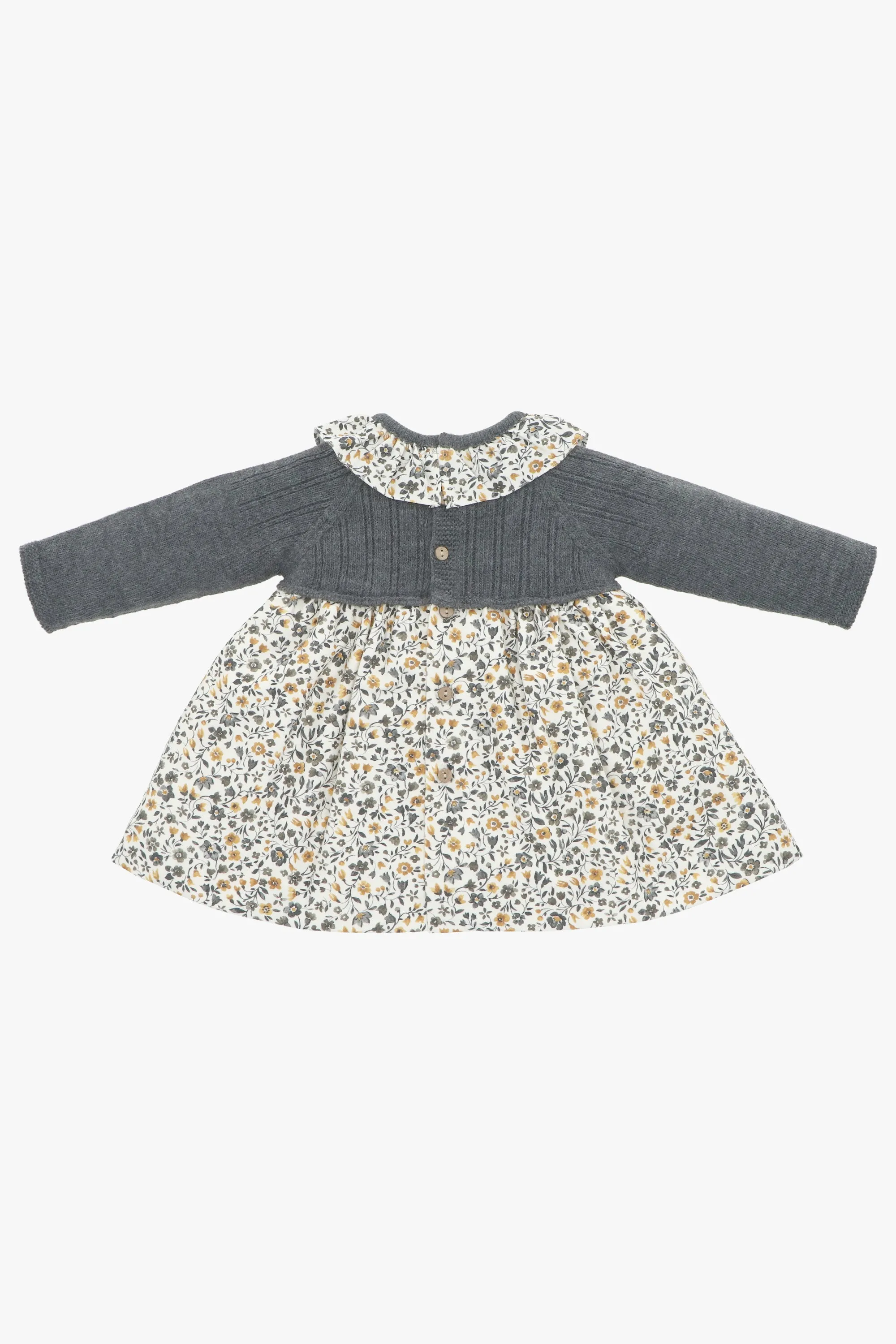 "Amber" Charcoal Half Knit Mustard Floral Dress