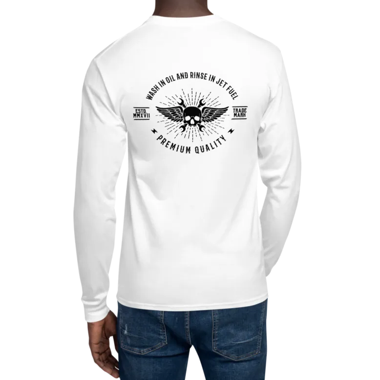 "Wash in Oil Rinse in Jet Fuel" Champion Long Sleeve Tee