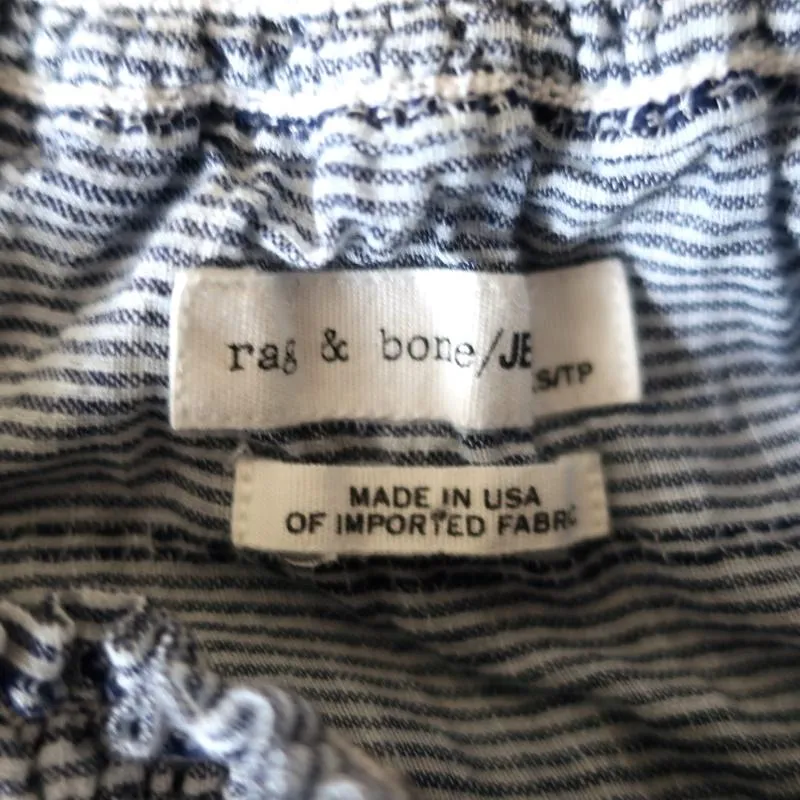 Rag & Bone/JEAN Off the Shoulder Top Drew Blue Striped Cotton Size Extra Small