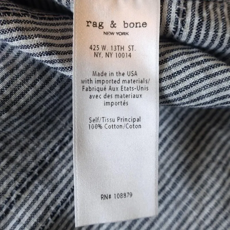 Rag & Bone/JEAN Off the Shoulder Top Drew Blue Striped Cotton Size Extra Small